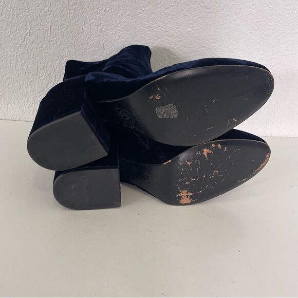 ASH Navy Blue Velvet Block Heel Booties - Picture 6 of 7